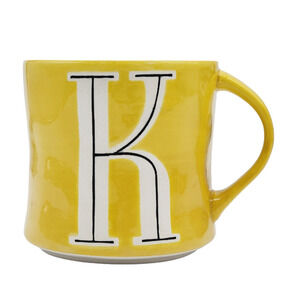 Anthropologie Monogram Coffee Mug Yellow Letter K Initial Hand Painted Tea Cup
